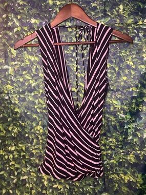 mine Black and Pink Striped Wrap Top